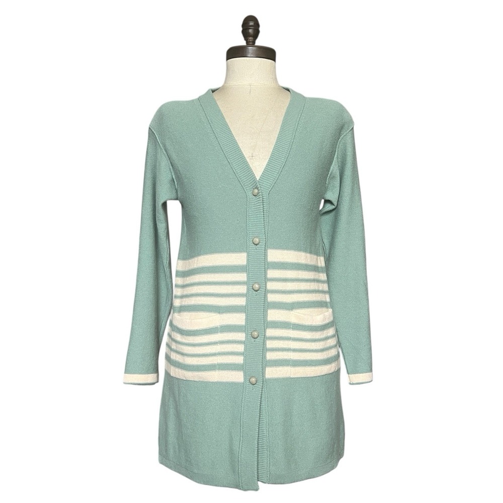 Sonia Rykiel Striped Cardigan Green Button Up Retro Grandma VTG SZ 36/4/S